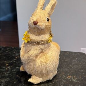Pier 1 Straw Easter Bunny w Yellow Flowers